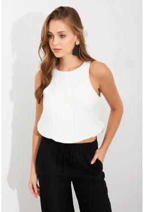 Kadın Beyaz Kolsuz Balon Bluz SAN101