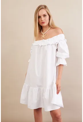Kadın Beyaz Madonna Yaka Midi Elbise PSG1012