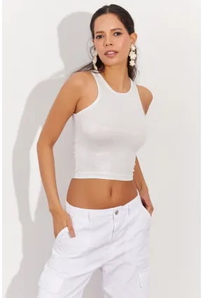 Kadın Beyaz Metalik Crop Bluz LPP1218