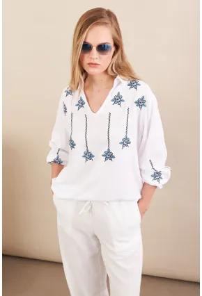Kadın Beyaz Nakışlı Bluz MPC1345