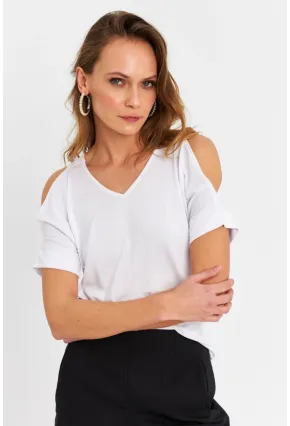Kadın Beyaz Omuzları Açık Bluz BR1329