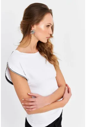 Kadın Beyaz Omuzları Fermuarlı Bluz EY3062