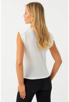 Kadın Beyaz Omuzları Vatkalı Degaje Bluz ELT3234