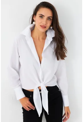 Kadın Beyaz Önü Bağlamalı Gömlek ZER417