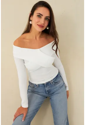 Kadın Beyaz Önü Çapraz Bluz CG389