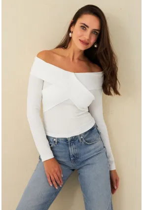 Kadın Beyaz Önü Çapraz Bluz CG389