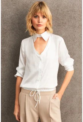 Kadın Beyaz Önü Pencereli Saten Gömlek ZER419