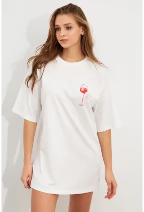 Kadın Beyaz Oversize Pijama T-Shirt TPG14