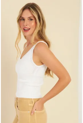 Kadın Beyaz-Pembe İkili V Yaka Triko Bluz SMT227