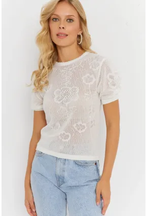 Kadın Beyaz Pointelle Triko Bluz KZ3197