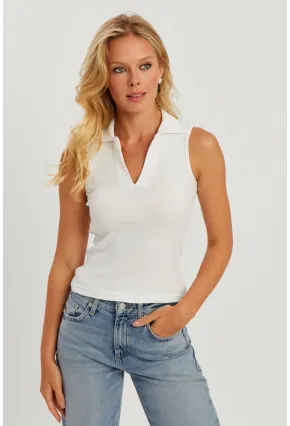 Kadın Beyaz Polo Yaka Kaşkorse Bluz MK10