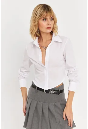 Kadın Beyaz Sırt Dekolteli Crop Gömlek DAF5013