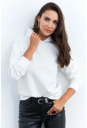 Kadın Beyaz Sırt Dekolteli Taşlı Sweatshirt BTH15