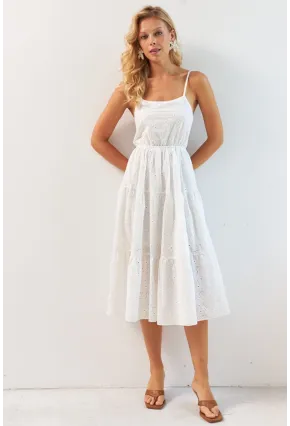Kadın Beyaz Sırtı Gipeli Astarlı Midi Elbise BK267229