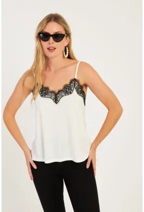 Kadın Beyaz-Siyah Dantelli Atlet LPP5008