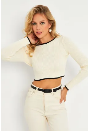 Kadın Beyaz-Siyah Sırtı Açık Bluz YV270