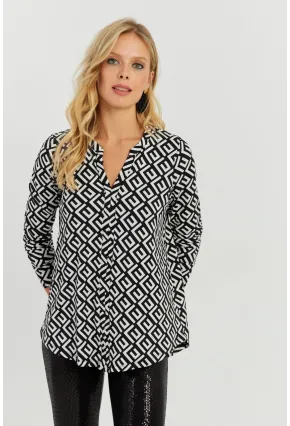 Kadın Beyaz-Siyah V Yaka Bluz AYD258