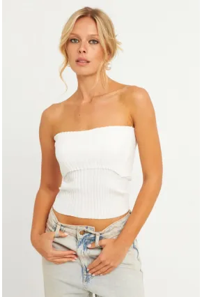 Kadın Beyaz Straplez Triko Bluz YV240