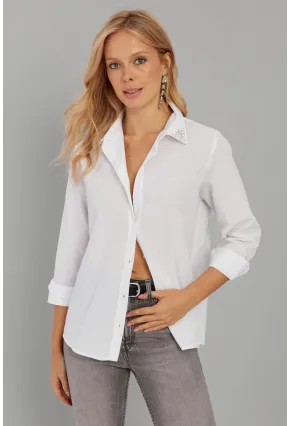 Kadın Beyaz Taş Detaylı Gömlek ZER402