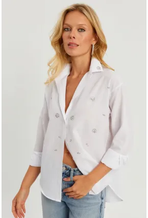Kadın Beyaz Taşlı Gömlek SF2550