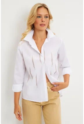 Kadın Beyaz Taşlı Gömlek ZER404