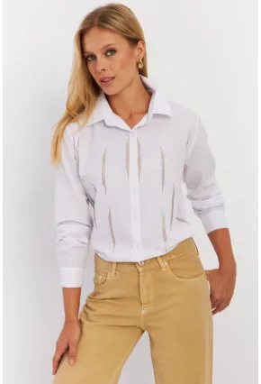 Kadın Beyaz Taşlı Gömlek ZER412
