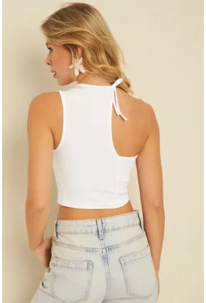 Kadın Beyaz Tek Omuz Açık Büzgülü Bluz CG355