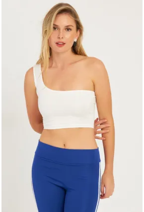 Kadın Beyaz Tek Omuz Crop Bluz CG338