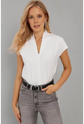 Kadın Beyaz V Yaka Bluz EY2742
