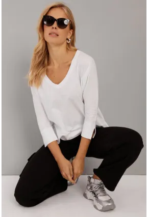 Kadın Beyaz V Yaka T-Shirt LPP1267