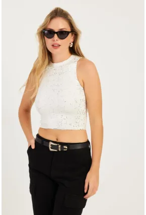 Kadın Beyaz Varaklı Bluz KZ2509