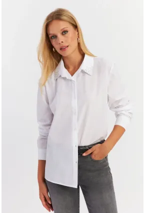 Kadın Beyaz Yakası Taşlı Gömlek ZER413