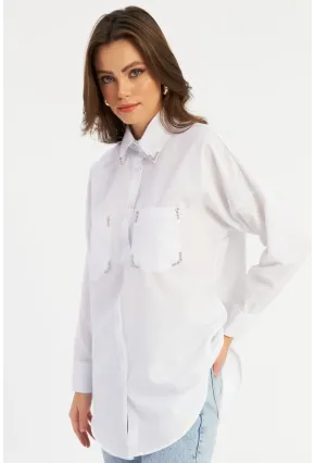 Kadın Beyaz Zımbalı Gömlek MASF2