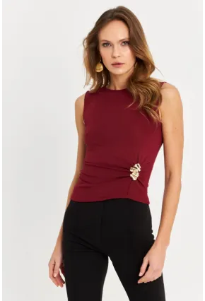 Kadın Bordo Aksesuarlı Büzgülü Bluz MOD2381