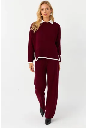 Kadın Bordo Alt Üst Triko Takım  MYİL12
