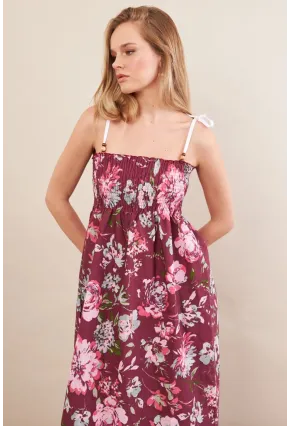 Kadın Bordo Askılı Gipeli Midi Elbise OR500