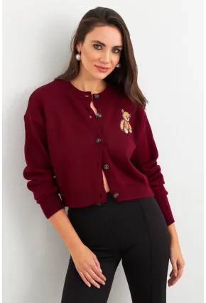 Kadın Bordo Ayıcıklı Hırka TEM99