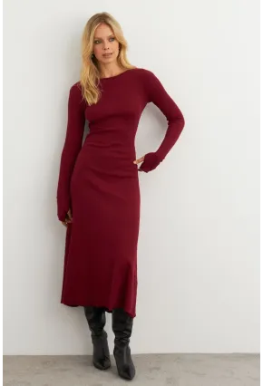 Kadın Bordo Bağlamalı Kaşkorse Midi Elbise MFRY2268