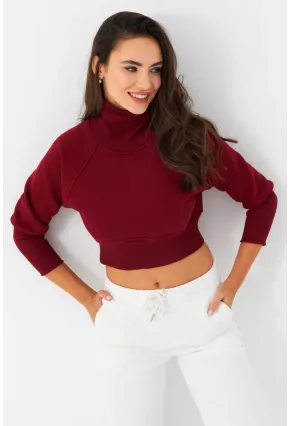 Kadın Bordo Balıkçı Crop Sweatshirt DY1469