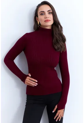 Kadın Bordo Balıkçı Yaka Triko Bluz YV102-90