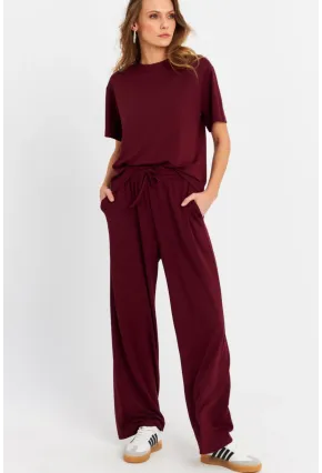 Kadın Bordo Basic Alt-Üst Pantolon Takım MRU6929