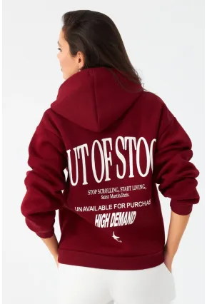 Kadın Bordo Baskılı Kapüşonlu Sweatshirt DY1451