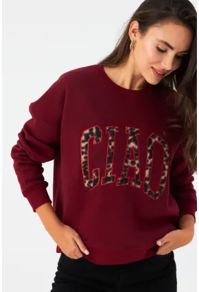 Kadın Bordo Baskılı Sweatshirt MPP6429