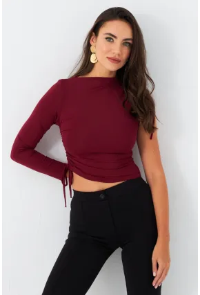 Kadın Bordo Büzülebilir Tek Kol Bluz CG390