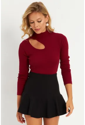 Kadın Bordo Çapraz Yaka Yarım Balıkçı Bluz B1404