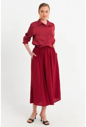 Kadın Bordo Cepli Midi Etek MSH20194