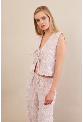 Kadın Bordo Çizgili Püsküllü Alt Üst Takım MOD2517