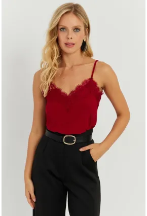 Kadın Bordo Dantel Detaylı Atlet AYD265