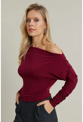 Kadın Bordo Degaje Yaka Bluz DMR382-1