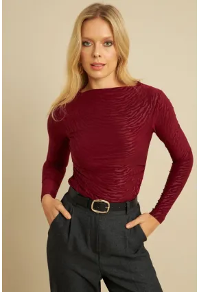 Kadın Bordo Desenli Büzgülü Bluz LPP1298